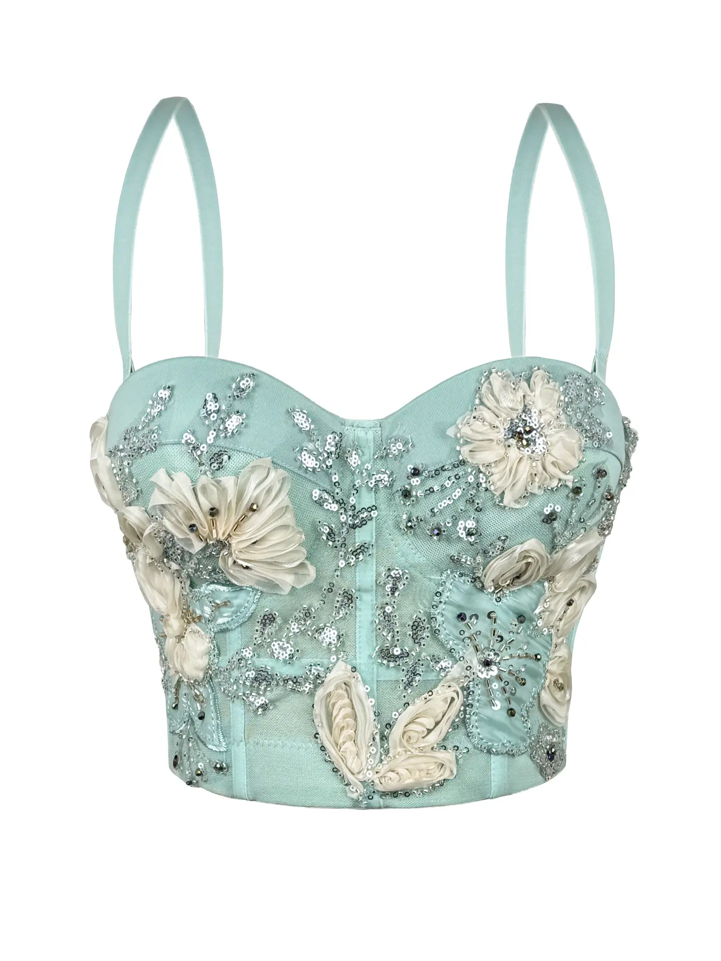 Beaded Floral Fishbone Corset Top – Elegant Slimming Boned Bustier Tube Top