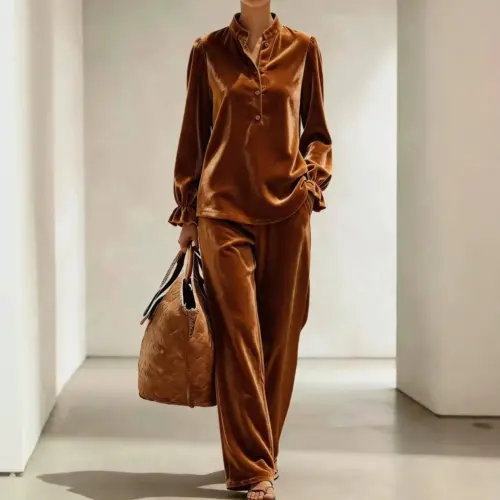 Women's Chic Loose Two-Piece Set – Casual Long Sleeve Shirt and Pants Matching Outfit