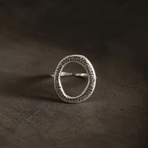 Minimalist Oval Open Ring with 'I Can Survive Any Hardship' Engraving – Silver Tone Stackable Pinky Band