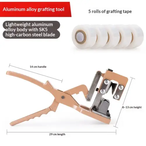 Professional Heavy-Duty Branch Grafting Tool Kit - Premium Aluminum Alloy Fruit Tree Grafting Shears with SK5 Steel Blade & 5 Rolls of Grafting Tape