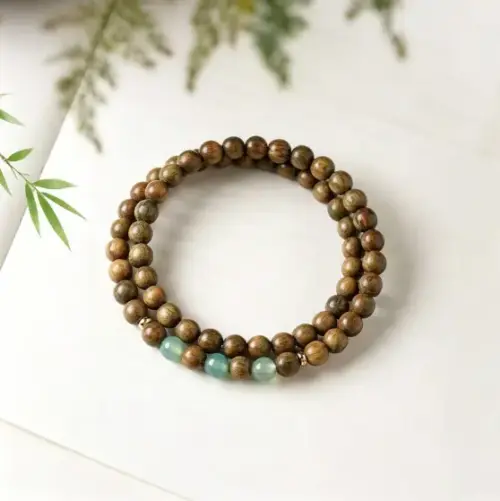 Natural Green Sandalwood Beaded Bracelet – Handcrafted 6mm Spiritual Meditation Beads