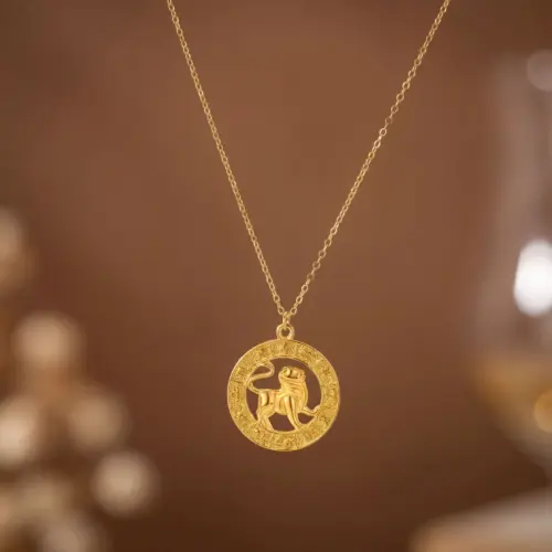 12 Constellation Zodiac Pendant Necklace for Women – Titanium Steel Medallion Coin Charm Jewelry
