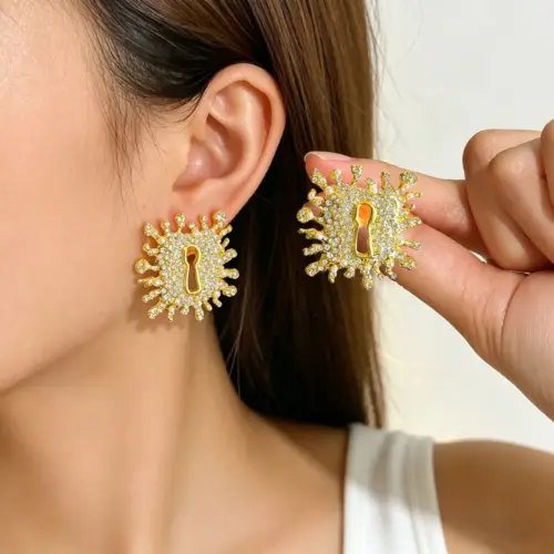 Geometric Pavé Crystal Statement Earrings for Women – Elegant Irregular Luxury Drop Earrings