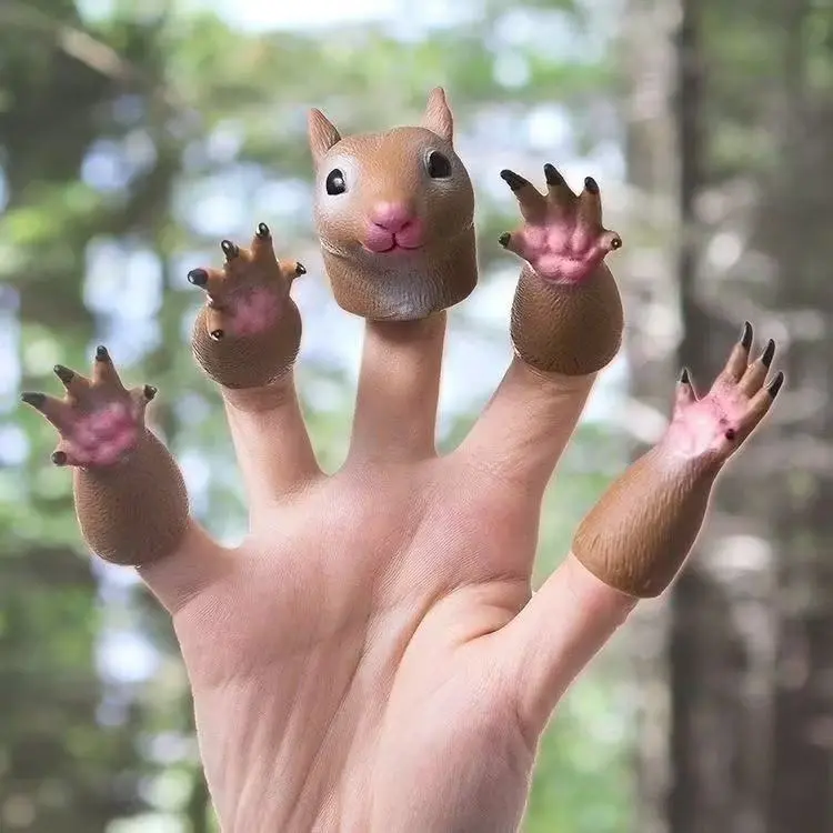 5-Piece Cartoon Squirrel Finger Puppet Set - Fun Novelty Hand Puppet Toy