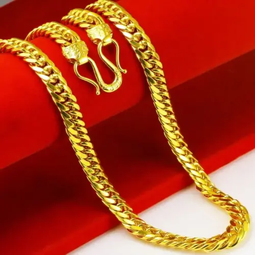 Men's 6mm Heavy Duty Gold Curb Chain Necklace – 24 Inch Double Link Statement Chain with Classic Clasp
