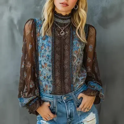 Women's Elegant Slim-Fit Long Sleeve Knit Top - Chic Dark Blue Blouse