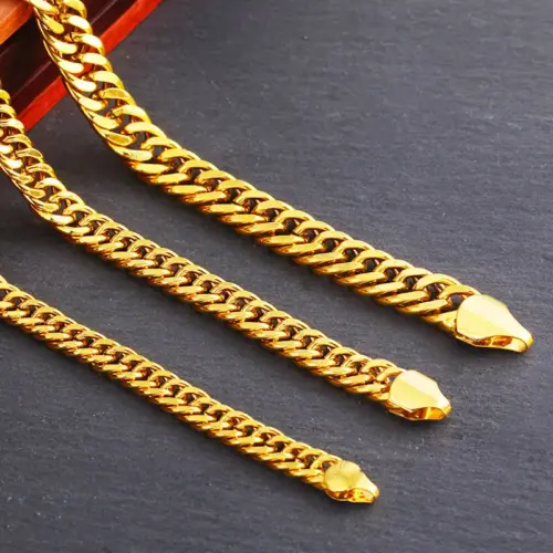 Men's Luxury Gold Cuban Link Chain Necklace – Premium Flat Curb Chain with High-Shine Finish
