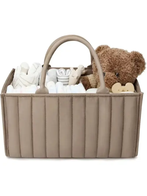 Portable Diaper Caddy & Mommy Bag – Large Capacity Handheld Cotton Baby Storage Organizer (Khaki)