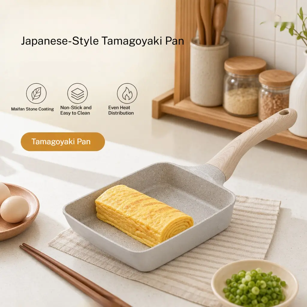 Premium Non-Stick Tamagoyaki Japanese Omelette Pan – Universal Frying Pan with 304 Stainless Steel Double Bottom