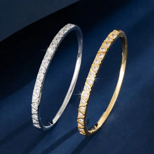 Elegant Geometric Trapezoid Cubic Zirconia Bangle Bracelet - Minimalist Women's Jewelry