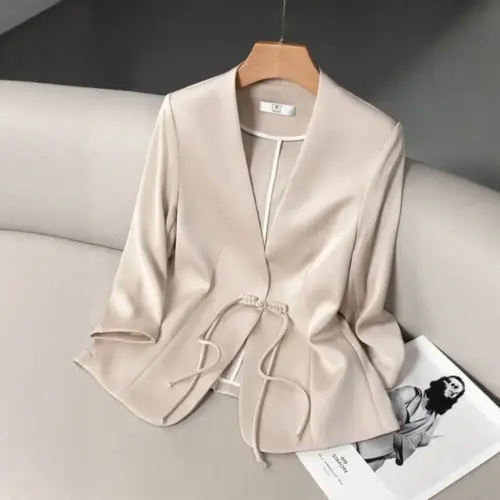 Women's Elegant Cropped Blazer – Chic Three-Quarter Princess Sleeve Jacket