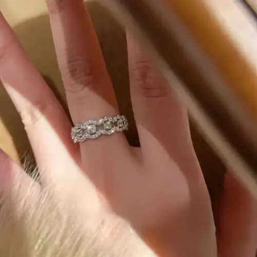 Women's Elegant Silver-Tone Lace Edge Cubic Zirconia Ring - Delicate Stackable Band