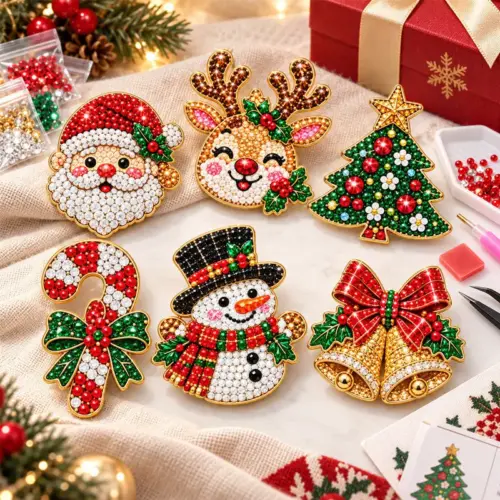DIY Christmas Diamond Painting Brooch Kit – Festive Rhinestone Pin Craft for Holiday Gifting & Accessories