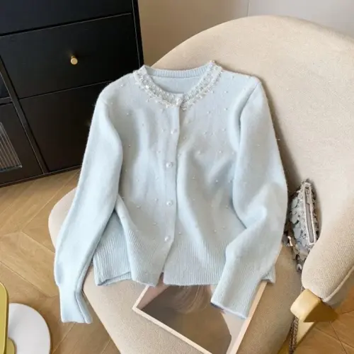 Chic Parisian-Style Textured Knitted Cardigan Jacket - Elegant Button-Up Knitwear