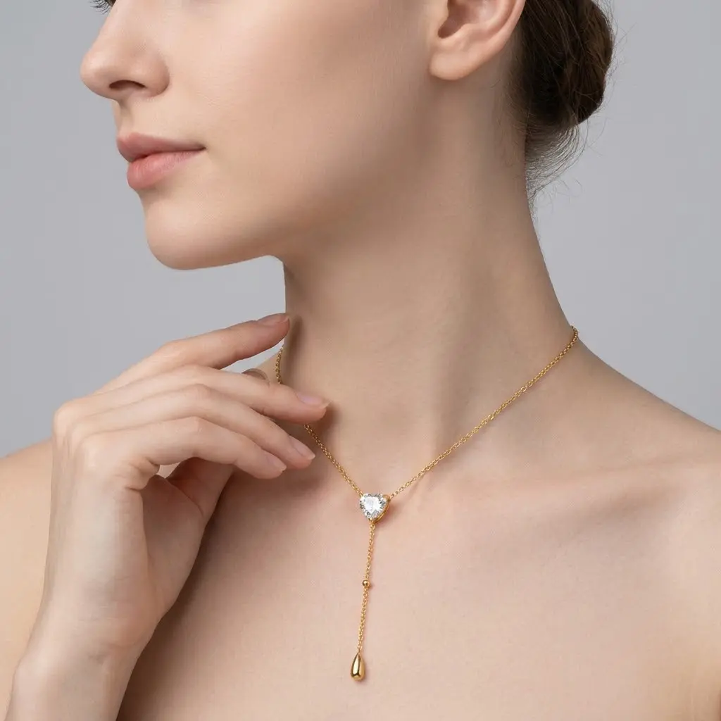 Luxury Heart Zircon Tassel Pendant Necklace – Solid Titanium Steel Clavicle Chain for Women