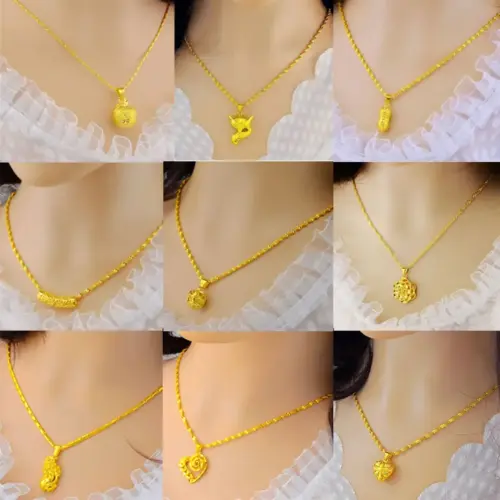 24K Gold Plated Pendant Necklace for Women - Elegant Water Wave & Box Chain Dainty Jewelry Gift