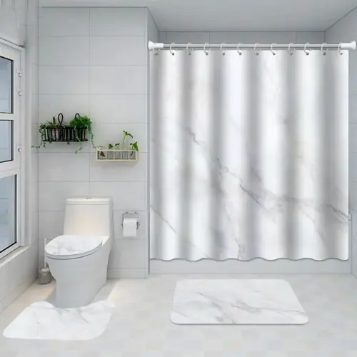 Complete 4-Piece Bathroom Decor Set – Waterproof HD Shower Curtain with Matching Non-Slip Bath Mats