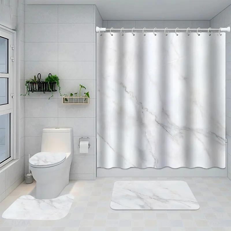 Complete 4-Piece Bathroom Decor Set – Waterproof HD Shower Curtain with Matching Non-Slip Bath Mats