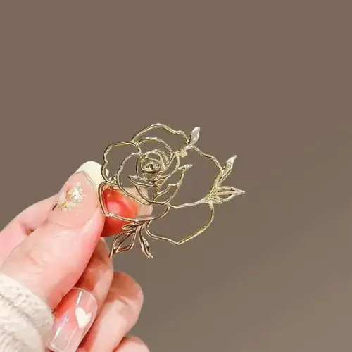 Elegant Hollow Rose Brooch for Women - Gold Floral Camellia Lapel Pin & Anti-Exposure Accent
