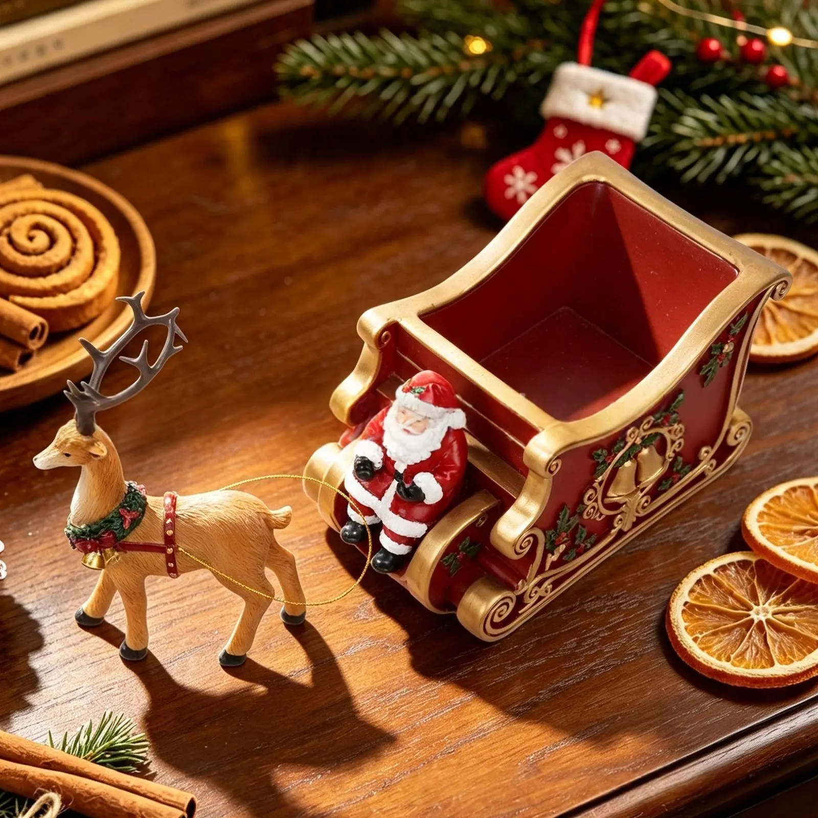 Festive Christmas Train & Sleigh Candy Holder - Decorative Holiday Keepsake & Tabletop Storage Box
