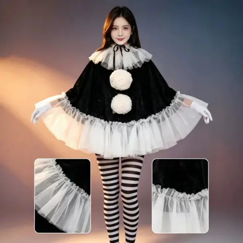 Women's Sexy Masquerade Costume Dress with Dramatic Cape – Elegant High-Waist Cosplay Outfit