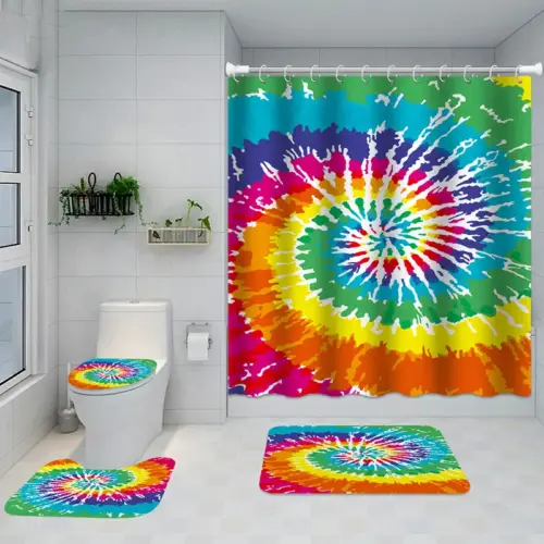 Luxury 4-Piece Bathroom Set – Waterproof Shower Curtain with Matching Non-Slip Bath Mat & Rugs
