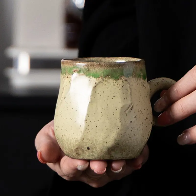 Artisan Kiln-Glazed Ceramic Coffee Cup (200ml) – Vintage Rock Texture Espresso & Tea Mug