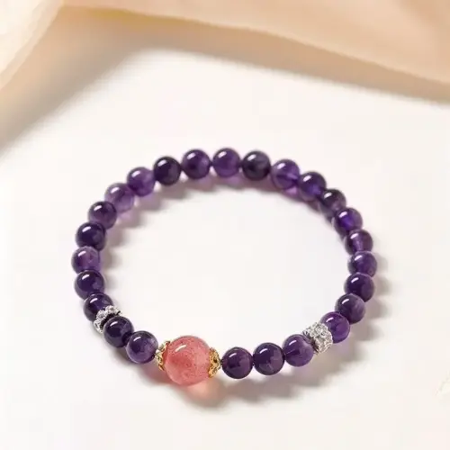 Natural Amethyst Crystal Beaded Bracelet - Spiritually Blessed Healing Stone (6mm)