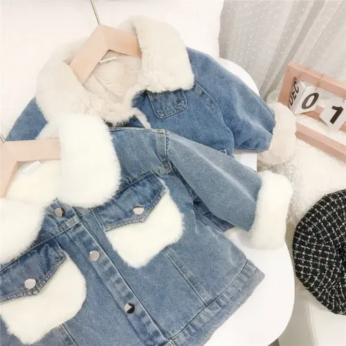 Kids Warm Fleece-Lined Denim Jacket - Trendy Korean Style Winter Jean Outerwear for Boys and Girls