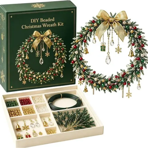 Handcrafted Beaded Christmas Wreath – Modern Acrylic Holiday Garland & Festive Home Decor
