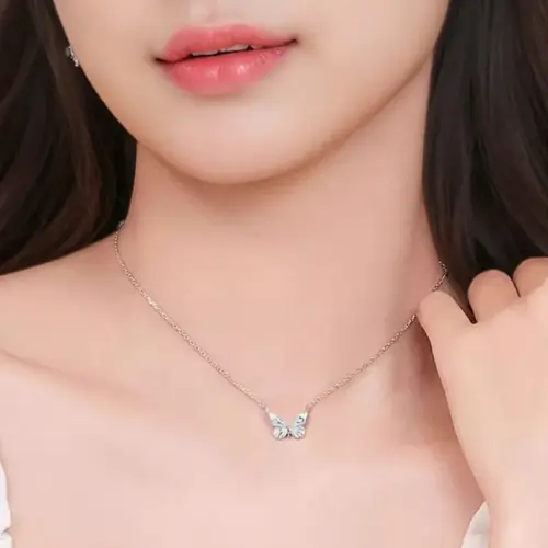 S925 Sterling Silver Luminous Butterfly Jewelry Set – Elegant Glow-in-the-Dark Enamel Necklace, Bracelet, Ring & Earrings