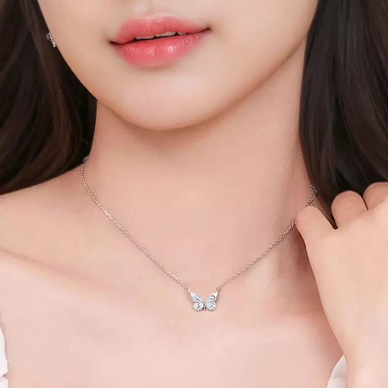 S925 Sterling Silver Luminous Butterfly Jewelry Set – Elegant Glow-in-the-Dark Enamel Necklace, Bracelet, Ring & Earrings