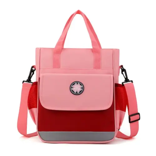 Kids' Multi-Way Tutoring & Art Tote Bag – Durable Oxford Shoulder & Handheld Book Bag for Primary Students (Pink)
