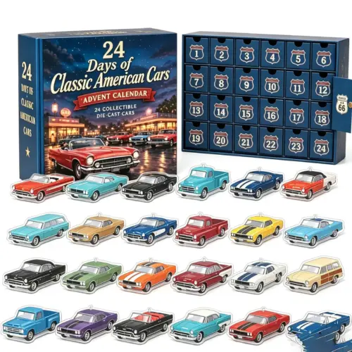 Classic American Cars Advent Calendar – 24-Day Holiday Countdown Toy Car Set for Kids & Collectors
