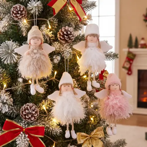Elegant Plush & Feather Christmas Tree Ornaments – Whimsical Holiday Hanging Pendants