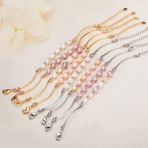 Elegant Natural Freshwater Pearl Bracelet for Women - Classic Pearl Jewelry with Gold & White Gold Finish