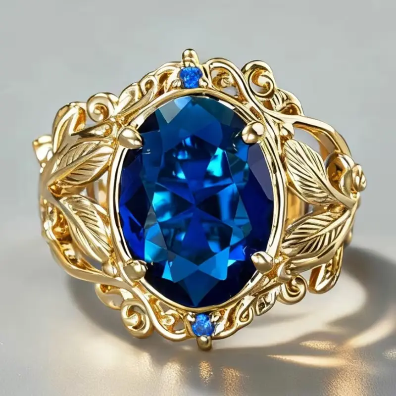 Elegant Interwoven Zircon Statement Ring in Gold – Floral Leaf Band for Women