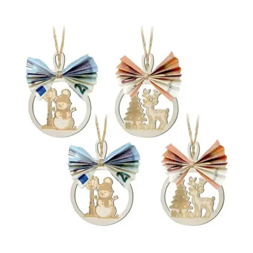 Rustic Double-Layer Carved Wooden Christmas Tree Ornaments - Set of 4 Festive Holiday Hanging Decorations