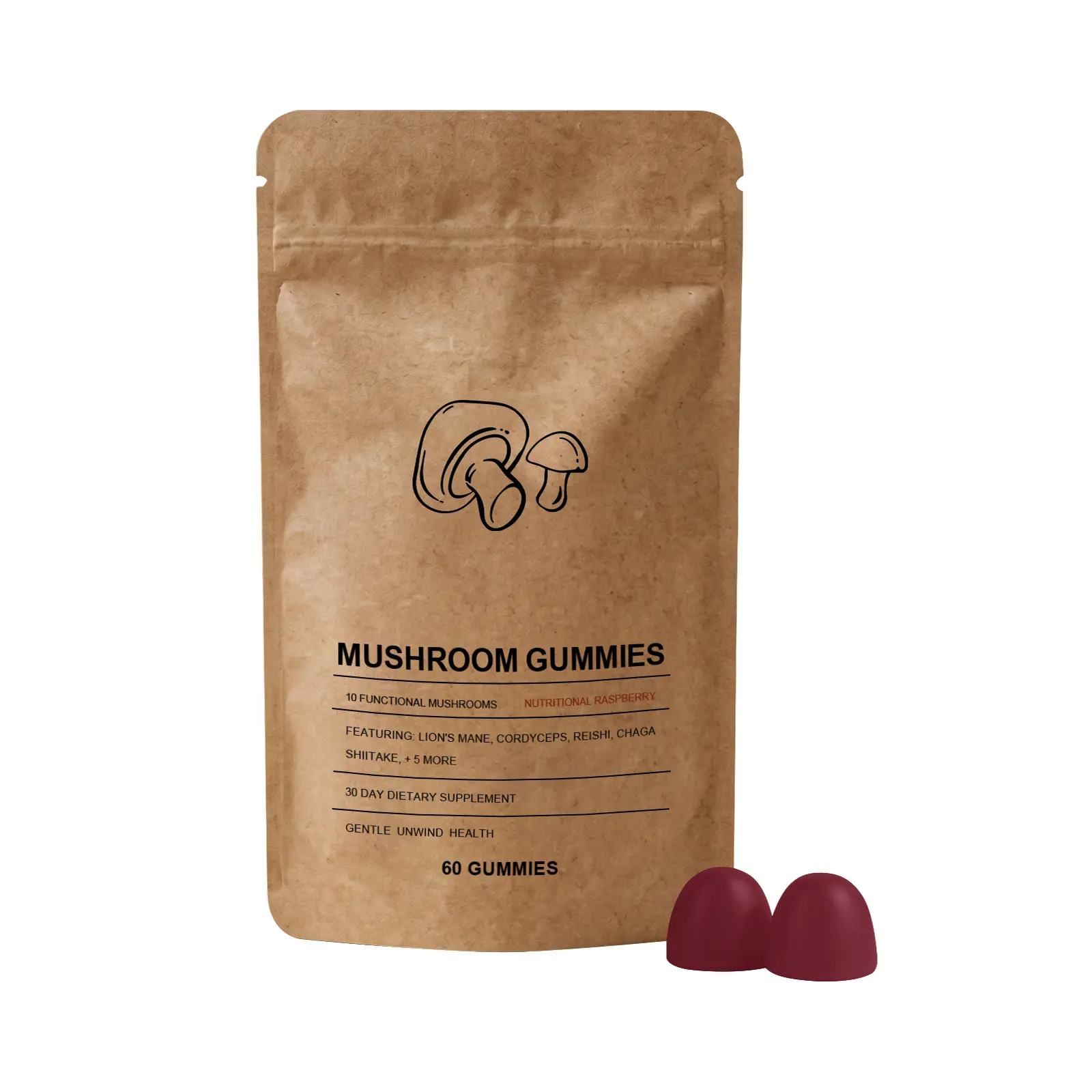 Premium Mushroom Complex Gummies for Gut & Brain Health – 60 Chewable Gummies for Immune Support, Mental Clarity & Relaxation