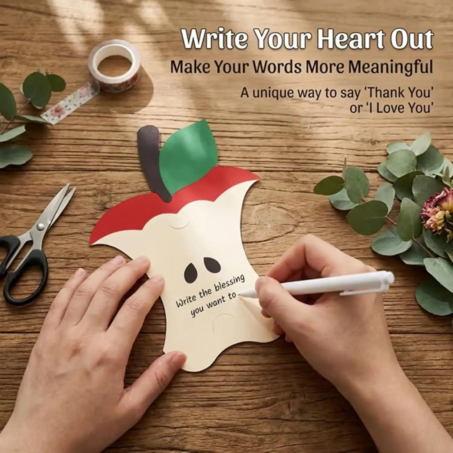 Handmade Apple Blessing Greeting Card Set – Modern Chinese Style Universal Wish & Holiday Note Cards