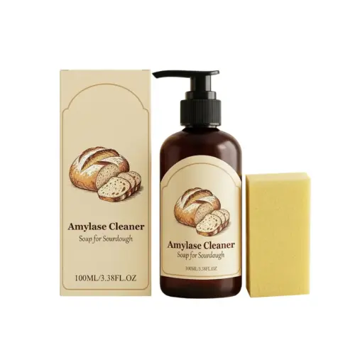 Natural Enzyme Sourdough Cleaner Soap - Specialized Dough & Starch Residue Remover Kit (100ml with Sponge)