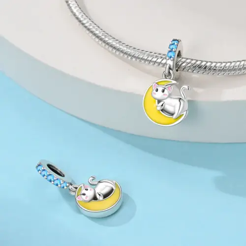 Cute Cartoon Cat Charm Beads for DIY Bracelets & Jewelry Making - Premium Plated Copper