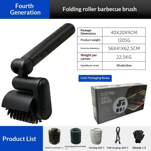 Electric BBQ Grill Cleaning Brush – USB Rechargeable, Foldable Stainless Steel Wire Scrubber