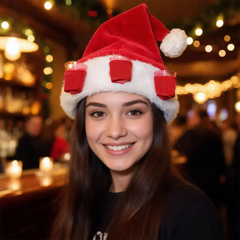 Festive Red Plush Christmas Hat for Adults - Novelty Holiday Party Hat