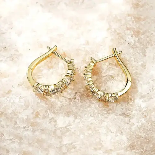 Sparkling Full-Pavé Zircon Hoop Earrings – Elegant Gold & Silver Plated Round Huggies