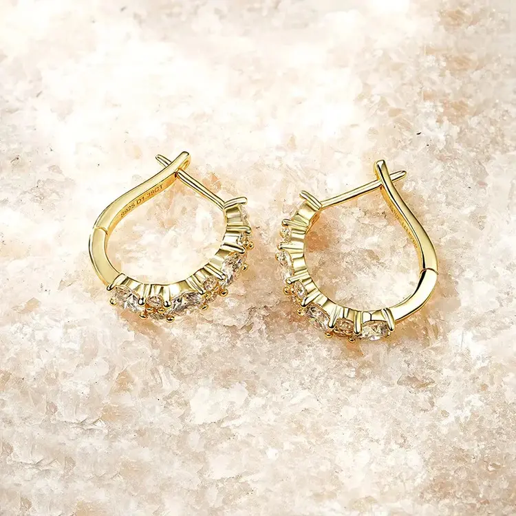 Sparkling Full-Pavé Zircon Hoop Earrings – Elegant Gold & Silver Plated Round Huggies