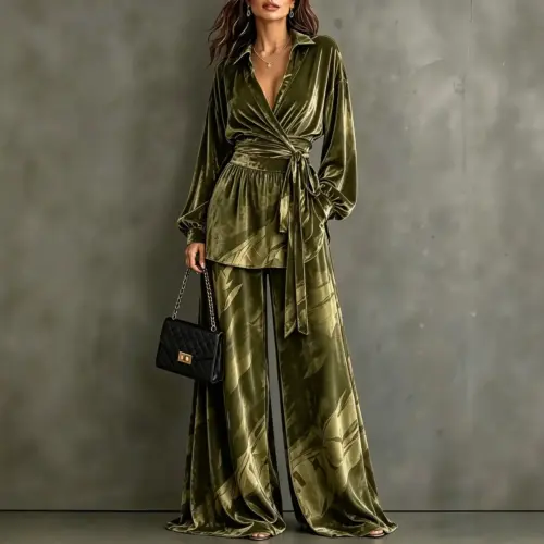 Women's Cozy Knit Turtleneck & Wide-Leg Pants 2-Piece Matching Lounge Set