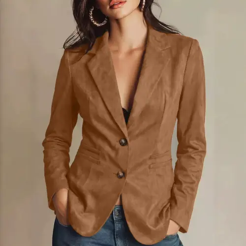 Women's Vintage Suede Velvet Coat - Classic Single-Breasted Mid-Length Jacket