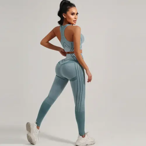 Women's Seamless Ombre Yoga Set - High-Waisted Leggings & Sports Bra 2-Piece Workout Outfit