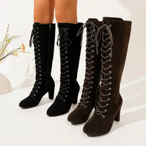 Women's Chic Suede Over-the-Knee Boots - Chunky High Heel Long Boots with Side Zipper